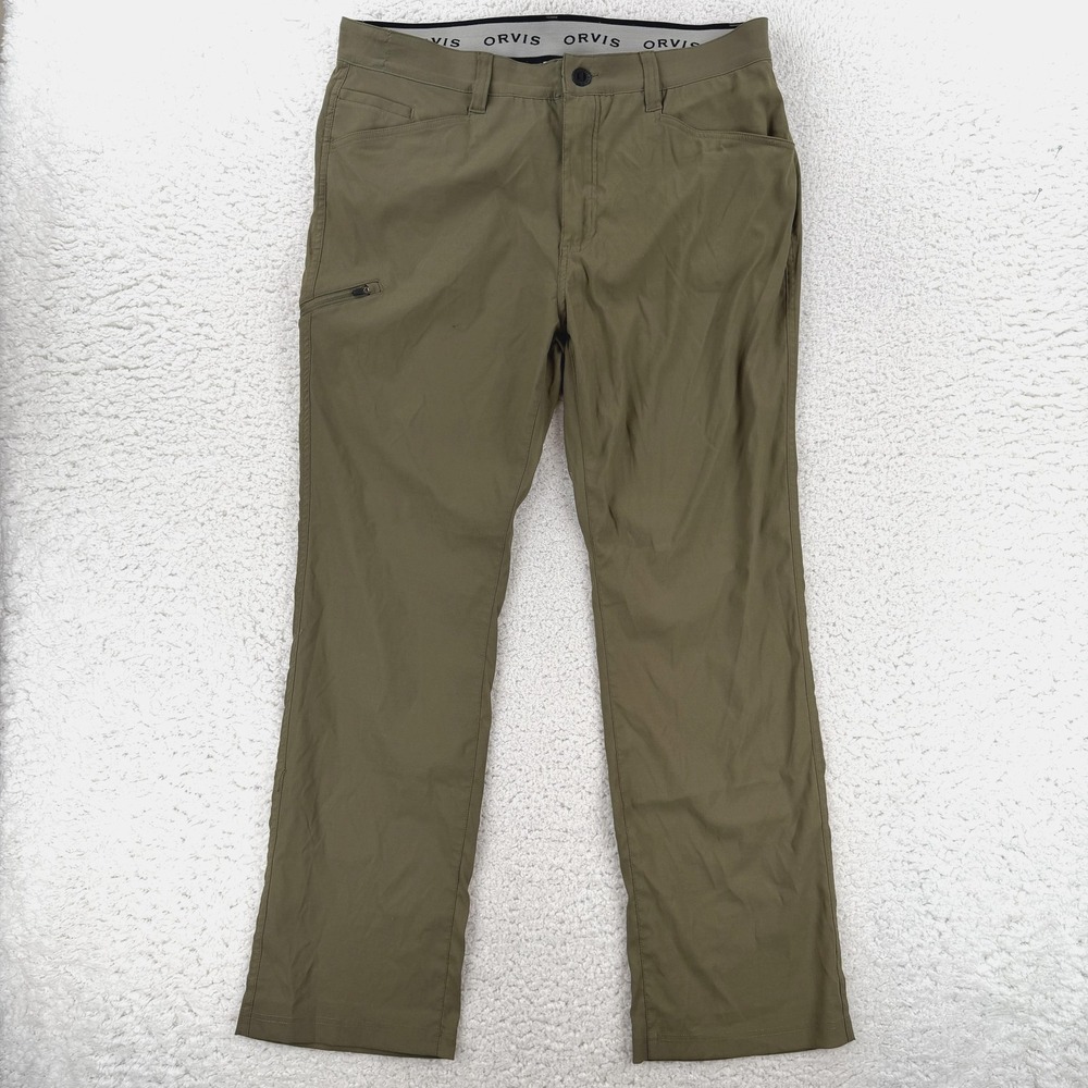 Orvis Mens 38x32 Green Stretch Water Repellent Hiking Nylon Tech Travel Pants